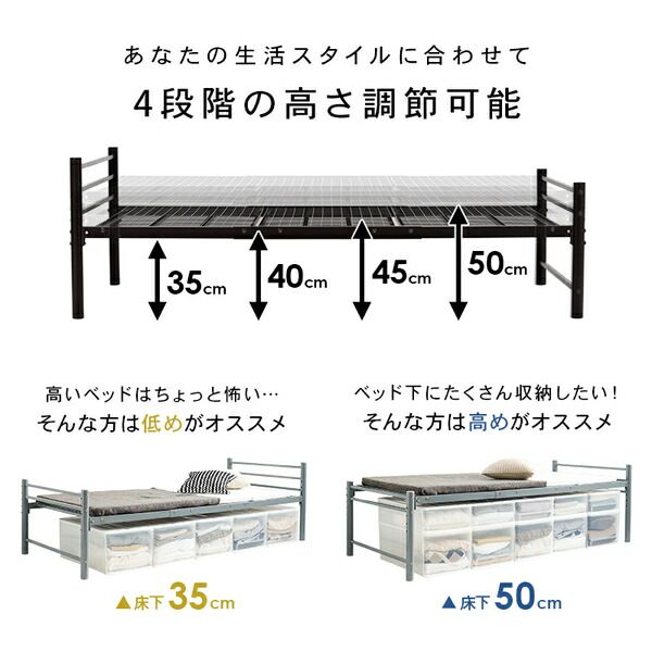 シングルロングベッド ホワイト 約幅100×奥行220×高さ69.5cm 組立品 フレームのみ 〔敷布団別売〕代引NG