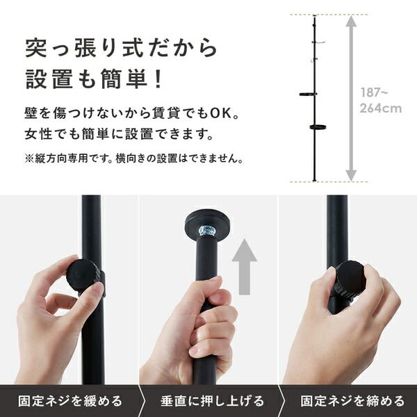 スーパSALE10倍＆4時間限定10％OFF 突っ張りラック 丸型 5点セット（突っ張り棒・トレイ×2個・ロングフック・小型フック） ブラウン×ブラック 組立品【代引NG】