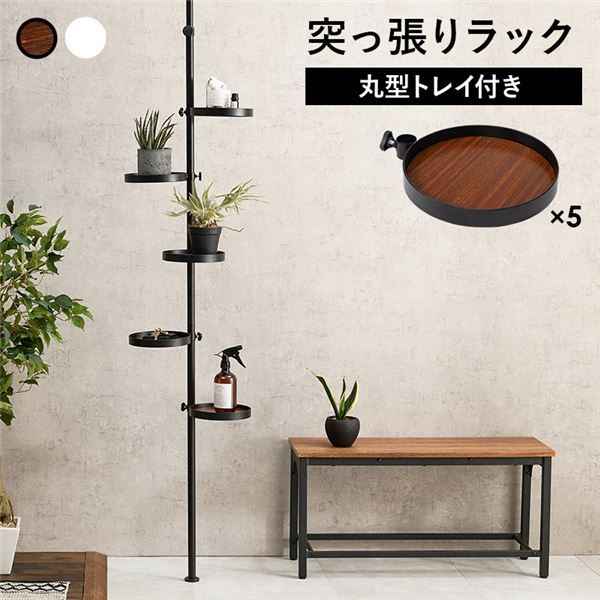 スーパSALE10倍＆4時間限定10％OFF 突っ張りラック 丸型 6点セット（突っ張り棒・トレイ×5個） ブラウン×ブラック 組立品【代引NG】