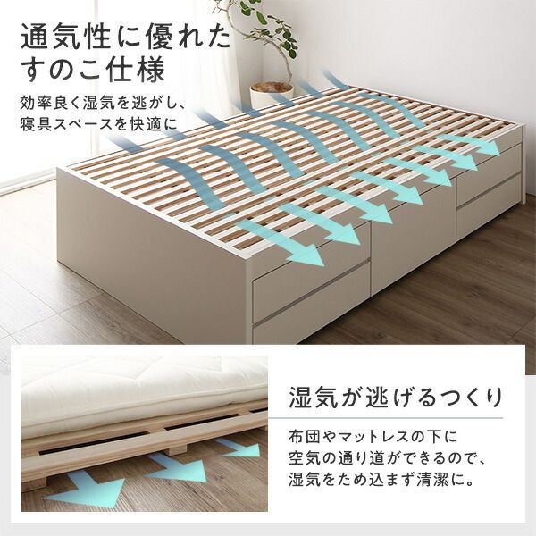 〔お客様組み立て〕 収納 ベッド チェストベッド ヘッドレス シングル フレームのみ シャビーオーク 収納付き 引き出し付き 大容量 収納 すのこ 日本製 収納ベット チェストベット シングルベッド 代引NG