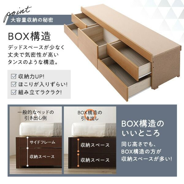 〔組立設置サービス付〕 収納 ベッド チェストベッド ヘッドレス セミダブル 国産ポケットコイルマットレス付 シャビーオーク 収納付 引き出し付 大容量 収納 すのこ 日本製 収納ベット チェストベット セミダブルベッド セミ代引NG
