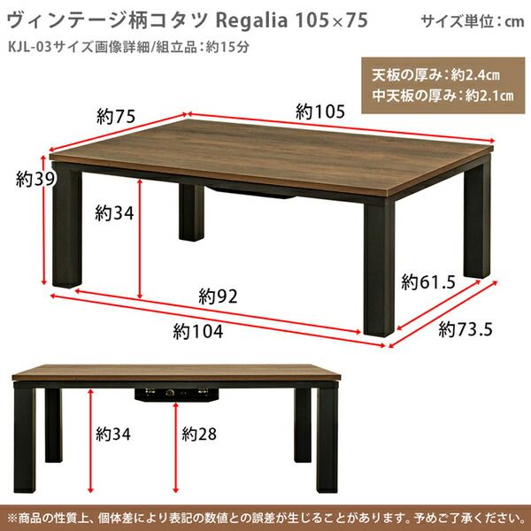 こたつ 約105×75cm ホワイト ヴィンテージ柄コタツ 組立品 リビング ダイニング代引NG