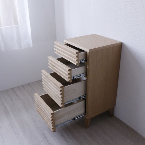 チェスト サイドボード 約幅41×奥行42.5×高さ87.5cm ナチュラル 脚付き オープンレール付 引き出し収納 リビング ダイニング代引NG