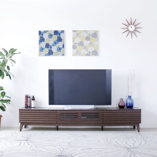 テレビ台 テレビボード 約幅203.5×奥行42.5×高さ38cm ブラウン ルーバー 脚付き リビング ダイニング インテリア家具代引NG