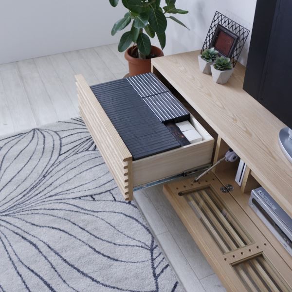 テレビ台 テレビボード 約幅203.5×奥行42.5×高さ38cm ナチュラル ルーバー 脚付き リビング ダイニング インテリア家具代引NG