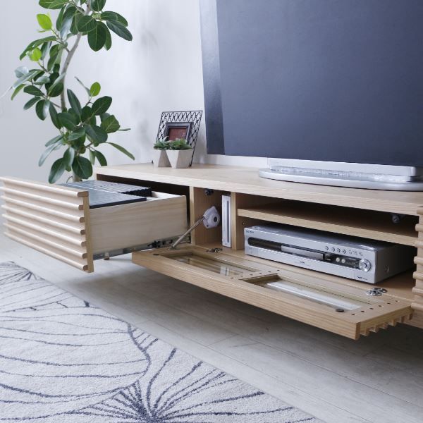 テレビ台 テレビボード 約幅203.5×奥行42.5×高さ38cm ナチュラル ルーバー 脚付き リビング ダイニング インテリア家具代引NG