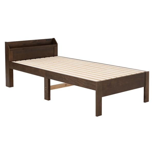 頑丈 すのこベッド シングル 約幅97.5×奥行211.5×高さ72cm ダークブラウン 組立品 コンセント付き ベッドフレーム単品代引NG