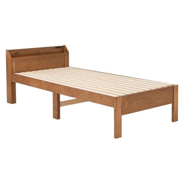 頑丈 すのこベッド シングル 約幅97.5×奥行211.5×高さ72cm ライトブラウン 組立品 コンセント付き ベッドフレーム単品代引NG