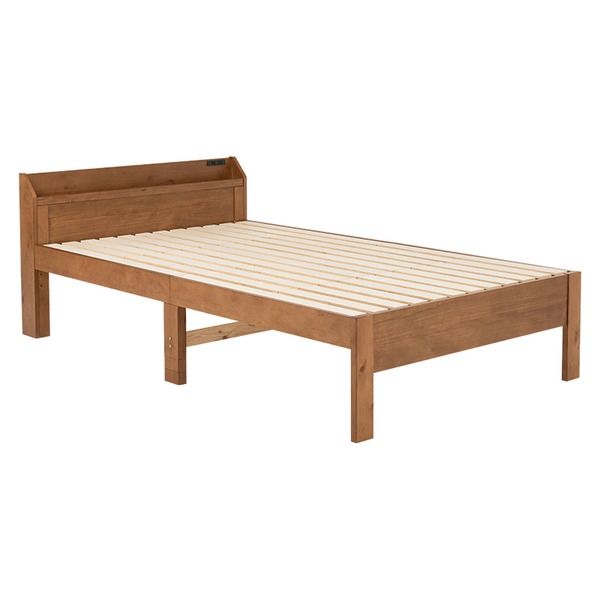 頑丈 すのこベッド セミダブル 約幅120.5×奥行211.5×高さ72cm ライトブラウン 組立品 コンセント付き ベッドフレーム単品代引NG