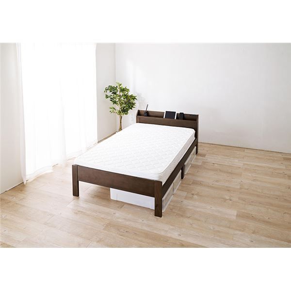 頑丈 すのこベッド セミダブル ボンネルコイルマットレス付き 約幅120.5×奥行211.5×高さ72cm ダークブラウン 組立品 コンセント付き代引NG