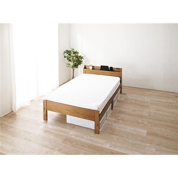 頑丈 すのこベッド セミダブル ボンネルコイルマットレス付き 約幅120.5×奥行211.5×高さ72cm ライトブラウン 組立品 コンセント付き代引NG
