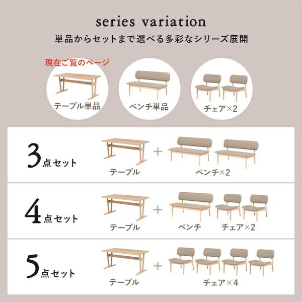 ダイニングテーブル 単品 約幅145×奥行80×高さ65cm ナチュラル 組立品代引NG