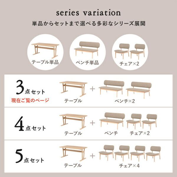 ダイニング3点セット(テーブル×1、ベンチ×2) ベージュ 組立品代引NG
