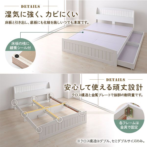 スーパSALE10倍＆4時間限定10％OFF ベッド  シングル ボンネルコイルマットレス付き ホワイト 引き出し 収納付き 棚付き 宮付き 宮棚付き 2口 コンセント付き カントリー調 収納ベッド 収納ベット インテリア家具 寝室家具 ショートシングルベッド ショート