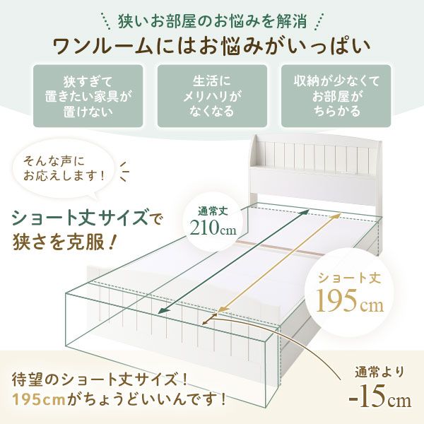 スーパSALE10倍＆4時間限定10％OFF ベッド  シングル ボンネルコイルマットレス付き ホワイト 引き出し 収納付き 棚付き 宮付き 宮棚付き 2口 コンセント付き カントリー調 収納ベッド 収納ベット インテリア家具 寝室家具 ショートシングルベッド ショート