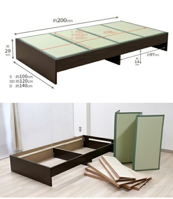 ベッド 寝具 約幅100cm オープン・ロー シングル ダークブラウン 日本製 通気性 薄型 畳付き ヘッドレス 畳ベッド桔梗 組立式代引NG