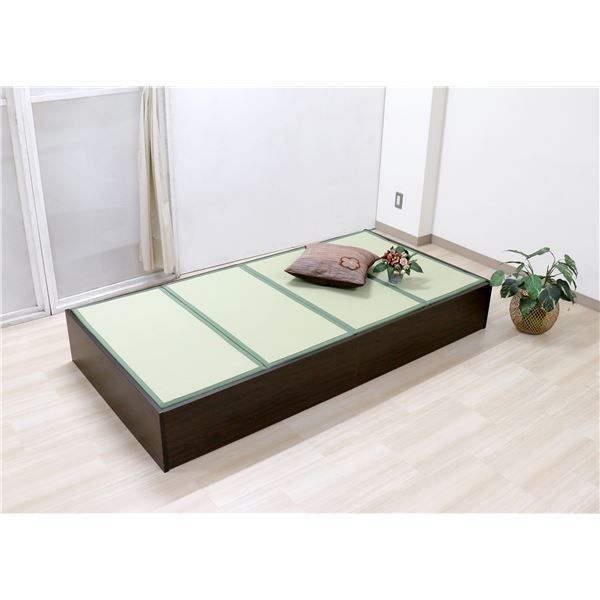 ベッド 寝具 約幅100cm ボックス・ロー シングル ダークブラウン 日本製 通気性 薄型 畳付き ヘッドレス 畳ベッド桔梗 組立式代引NG