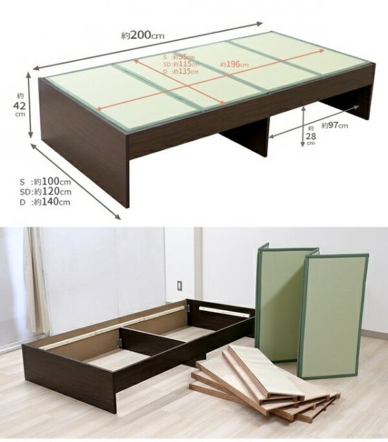 ベッド 寝具 約幅100cm オープン・ハイ シングル ダークブラウン 日本製 通気性 薄型 畳付き ヘッドレス 畳ベッド桔梗 組立式代引NG