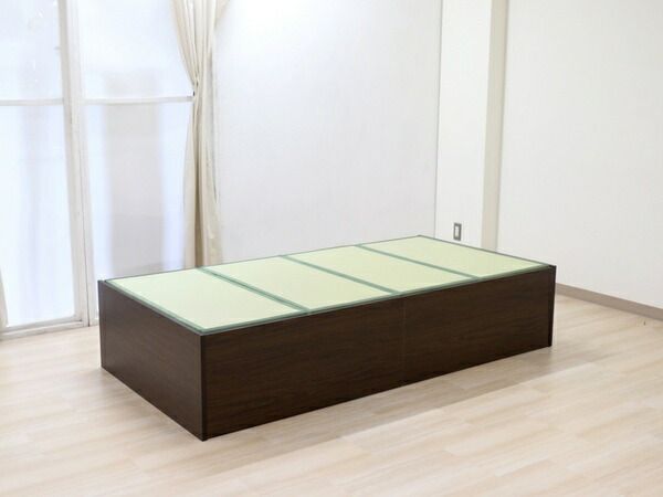 ベッド 寝具 約幅100cm ボックス・ハイ シングル ダークブラウン 日本製 通気性 薄型 畳付き ヘッドレス 畳ベッド桔梗 組立式代引NG