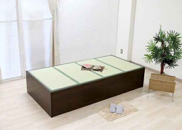ベッド 寝具 約幅100cm ボックス・ハイ シングル ダークブラウン 日本製 通気性 薄型 畳付き ヘッドレス 畳ベッド桔梗 組立式代引NG