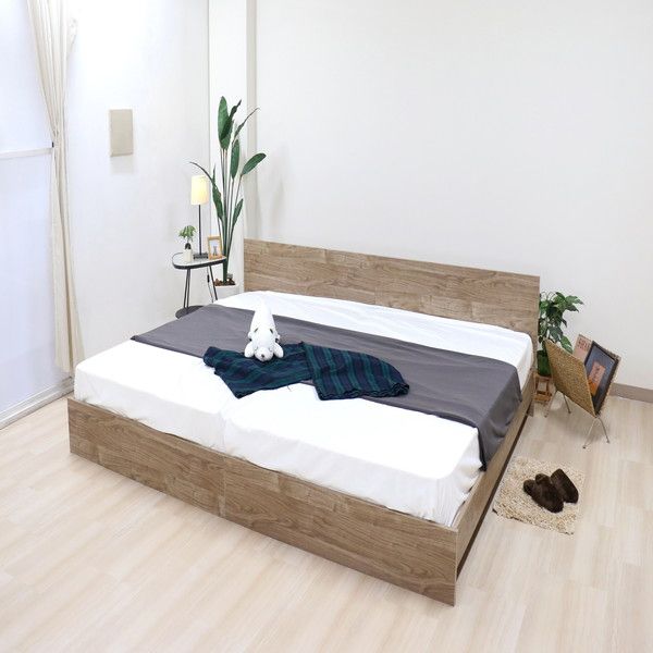 ベッド ワイドキング 220cm シングル＋セミダブル アッシュブラウン ポケットコイルマットレス付き bred-panel 組立式代引NG