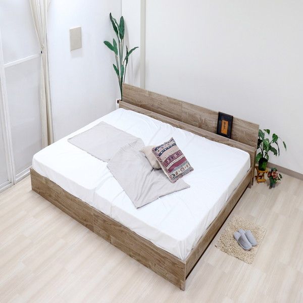 ベッド セミダブル 約幅126cm アッシュブラウン ポケットコイルマットレス コンセント 宮付き bred-cabinet 組立式代引NG