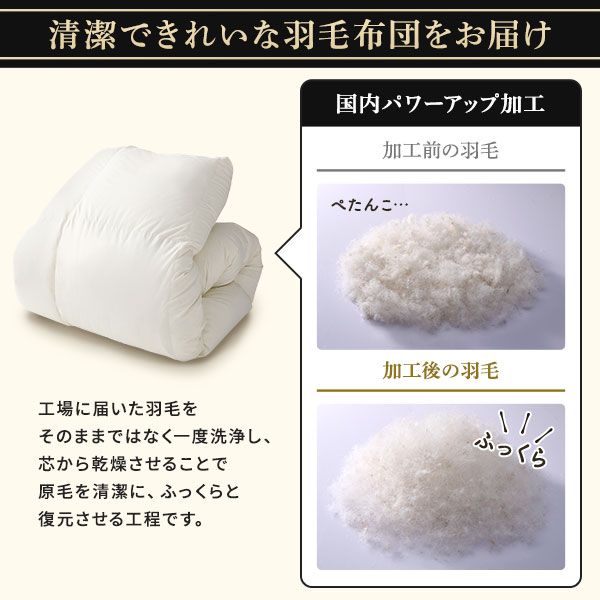 羽毛布団 掛け布団 シングル ブラウン ダウン率93% 400dp パワーアップ加工 抗菌 防臭 防ダニ 防汚 日本製 国産 ピーチスキン加工 ループ付き 高品質ホワイトダックダウン採用 二重縫製 掛 布団 ふとん 寝具代引NG