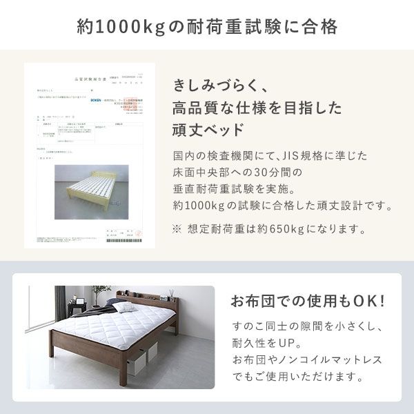 ベッド ダブル ボンネルコイルマットレス付き ブラック 頑丈 すのこ 棚付き 宮付き 宮棚付き 2口 コンセント付き 3段階 高さ調整可 木製 天然木 パイン材 Forteo フォルテオ すのこベッド ダブルベッド