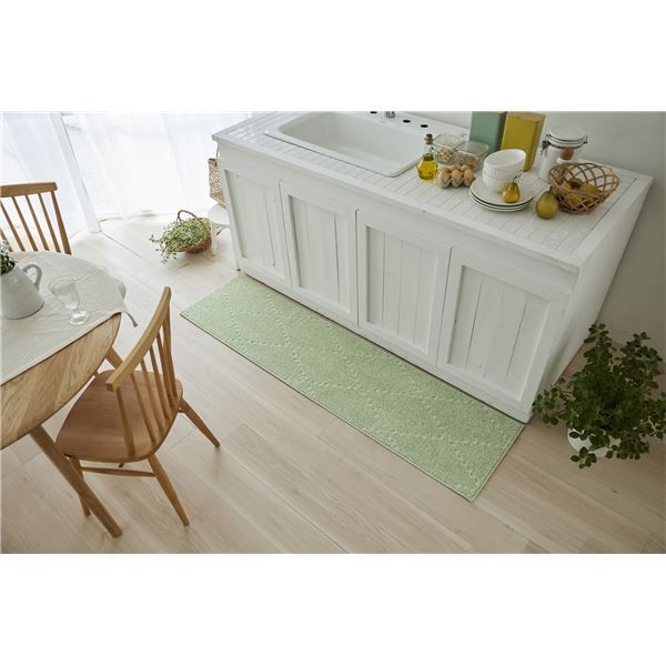 スーパSALE10倍＆4時間限定10％OFF スミノエ 洗える キッチンマット ポント 約幅45×長さ180cm グリーン 日本製【代引NG】