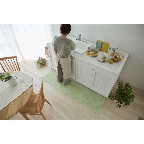 スーパSALE10倍＆4時間限定10％OFF スミノエ 洗える キッチンマット ポント 約幅45×長さ180cm グリーン 日本製【代引NG】