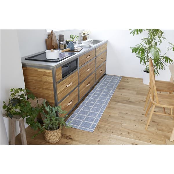 スーパSALE10倍＆4時間限定10％OFF スミノエ 洗える キッチンマット オセロ 約幅45×長さ240cm ブルー 日本製【代引NG】