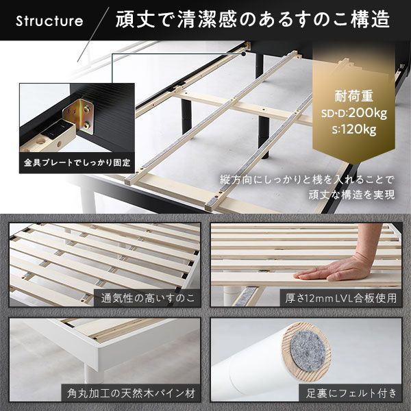 ベッド セミダブル 国産ポケットコイルマットレス付き ホワイト すのこ 棚付き 宮付き 宮棚付き 2口 コンセント付き 高さ調整可 スマホスタンド型ヘッドボード ステーションベッド すのこベッド すのこベット セミダブルベッド セミダブルベット