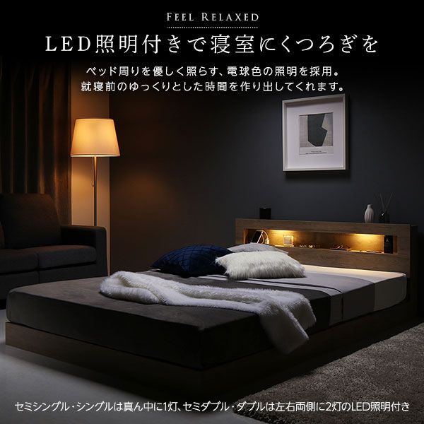 スーパSALE10倍＆4時間限定10％OFF ベッド ダブル ポケットコイルマットレス付き ホワイト 低床 すのこ LED 照明付き 宮付き 棚付き 宮棚付き 2口 コンセント付き 頑丈 ローベッド フロアベッド 低床ベッド すのこベッド  ダブルベッド