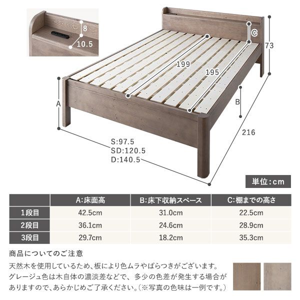 スーパSALE10倍＆4時間限定10％OFF ベッド セミダブル 国産ポケットコイルマットレス付き ブラック 頑丈 すのこ 棚付き 宮付き 宮棚付き 2口 コンセント付き 3段階 高さ調整可 木製 天然木 パイン材 Forteo フォルテオ すのこベッド セミダブルベッド