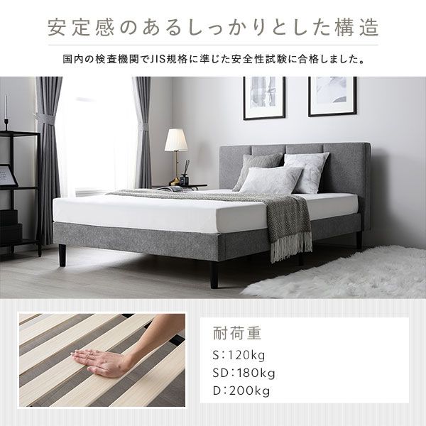 スーパSALE10倍＆4時間限定10％OFF ベッド セミダブル 国産ポケットコイルマットレス付き ダークグレー 布張り 脚付き すのこ 海外ホテル調 すのこベッド すのこベット ファブリックベッド ファブリックベット セミダブルベッド セミダブルベット