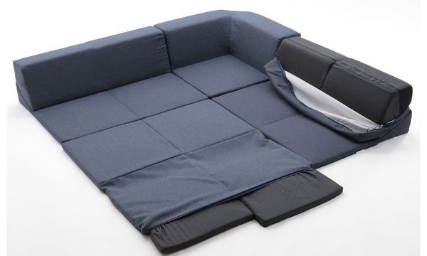 コーナーソファー ブルー マット付き 洗えるカバー ホットカーペット使用可 床暖房使用可 フロアソファー 日本製