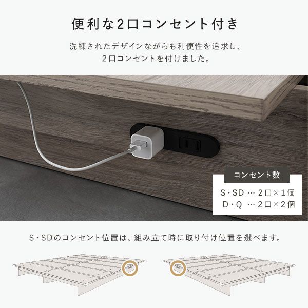 ステージベッド ステージタイプ セミダブル ボンネルコイルマットレス付き ホワイト 〔 ベッドフレーム：幅140cm マットレス：幅120cm 〕 コンセント付き ローベッド すのこベッド ロースタイルベッド ステージベット すのこベット セミダブルベッド 組立品