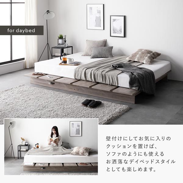 ステージベッド ステージタイプ クイーン 2層ポケットコイルマットレス付 ストーングレー フレーム幅180cm マットレス幅160cm コンセント 専用パッド付 通気性 頑丈 ローベッド すのこベッド ベッドフレーム フロアベッド 寝具 インテリア家具 寝室