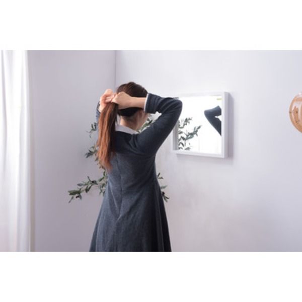 スーパSALE10倍＆4時間限定10％OFF 姿見鏡 ウォールミラー 幅42cm L ホワイト 正方形 3mm飛散防止ミラー リビング ベッドルーム 寝室 ドレッサー 玄関