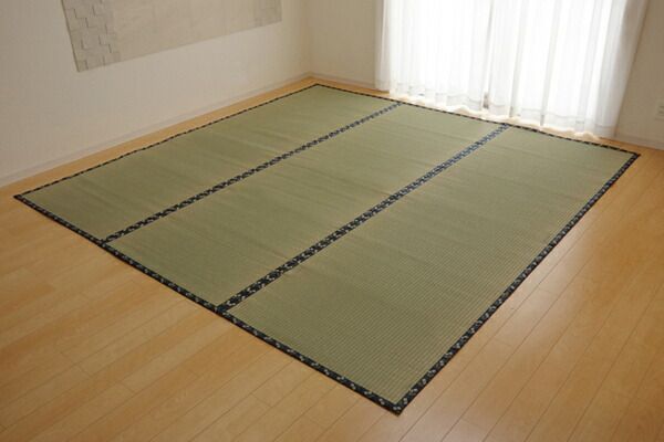 日本製 い草 上敷き/ラグマット 糸引織 江戸間3畳 約176×261cm 抗菌 防臭 調湿機能付き 梅花 〔リビング〕代引NG