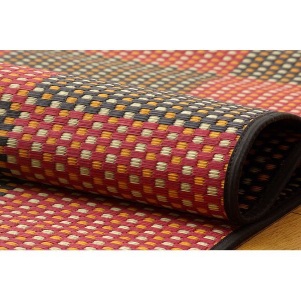 日本製 い草 花ござ/ラグマット 三重織 レッド 江戸間2畳 約174×174cm 抗菌 防臭 調湿 耐久性抜群 〔リビング〕代引NG