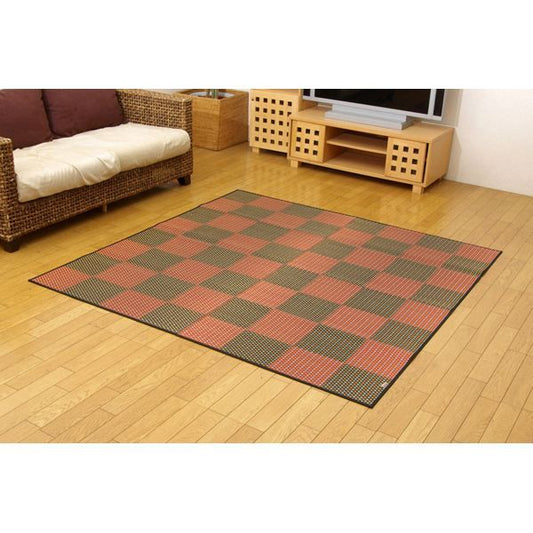 日本製 い草 花ござ/ラグマット 三重織 レッド 江戸間6畳 約261×352cm 抗菌 防臭 調湿 耐久性抜群 〔リビング〕代引NG