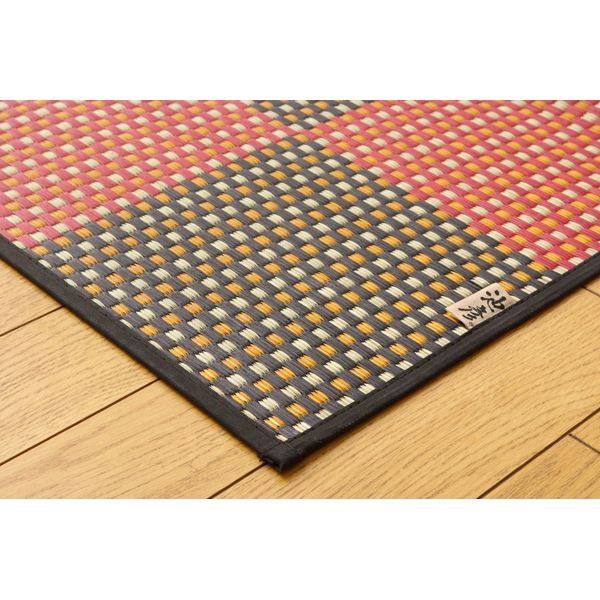 日本製 い草 花ござ/ラグマット 三重織 レッド 江戸間6畳 約261×352cm 抗菌 防臭 調湿 耐久性抜群 〔リビング〕代引NG