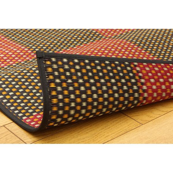 日本製 い草 花ござ/ラグマット 三重織 レッド 江戸間6畳 約261×352cm 抗菌 防臭 調湿 耐久性抜群 〔リビング〕代引NG