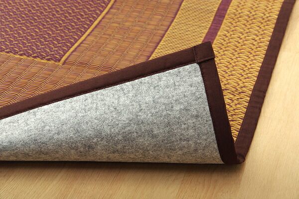 い草 花ござ ラグマット/絨毯 ワイン 江戸間4.5畳 約261×261cm 日本製 抗菌 防臭 消臭 調湿 不織布 防傷 〔リビング〕代引NG