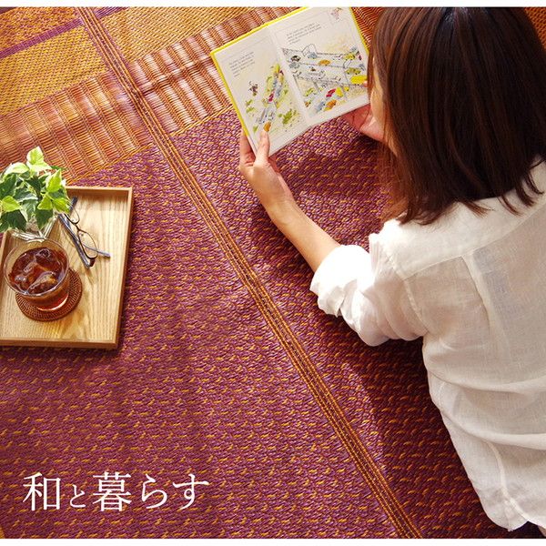 い草 花ござ ラグマット/絨毯 ベージュ 江戸間4.5畳 約261×261cm 日本製 抗菌 防臭 消臭 調湿 モダン 耐久性代引NG