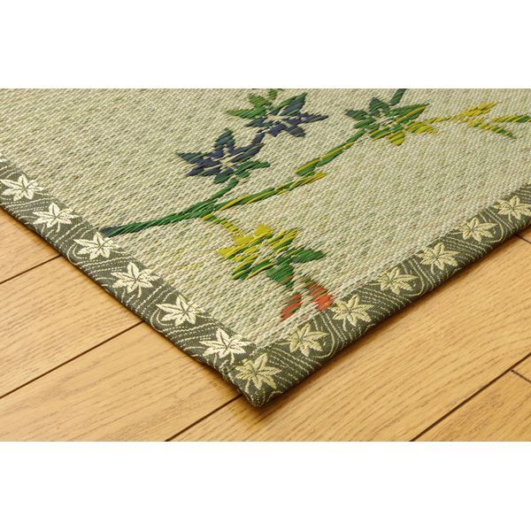 い草 花ござ/ラグマット 紅葉柄 本間2畳 約191×191cm 抗菌 防臭 消臭 調湿効果 〔リビング ダイニング〕代引NG