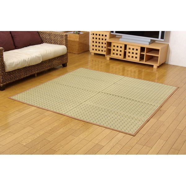 掛川織 い草 ラグマット/絨毯 ベージュ 江戸間2畳 約174×174cm 抗菌 防臭 調湿効果 消臭 クッション性 〔リビング〕代引NG