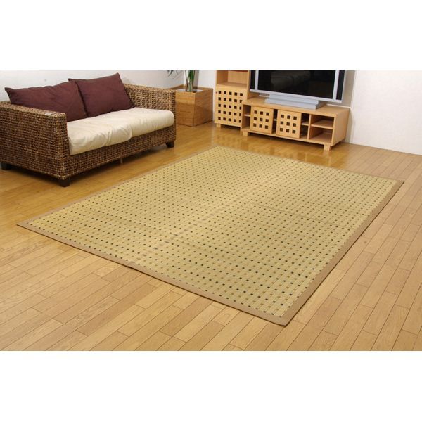 日本製 い草 ラグマット/絨毯 掛川織 江戸間6畳 約261×352cm 抗菌 防臭 調湿効果付き 消臭 クッション性 〔リビング〕代引NG