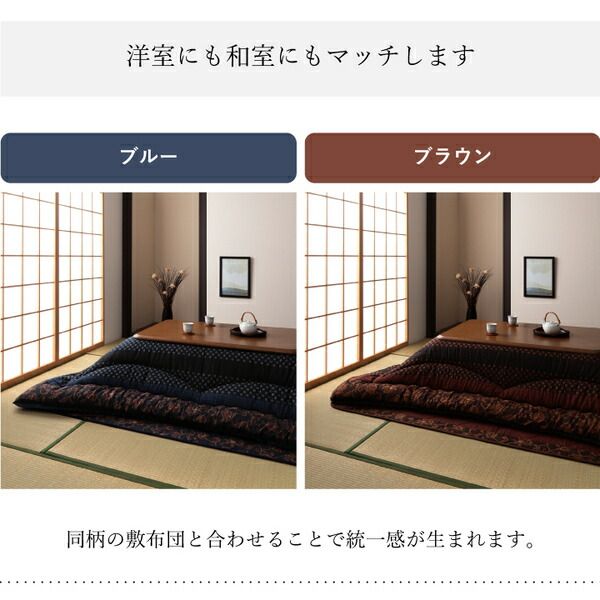 日本製 こたつ布団 こたつ厚掛敷布団 セット 和柄 長方形 大判 ブルー 約205×345cm代引NG
